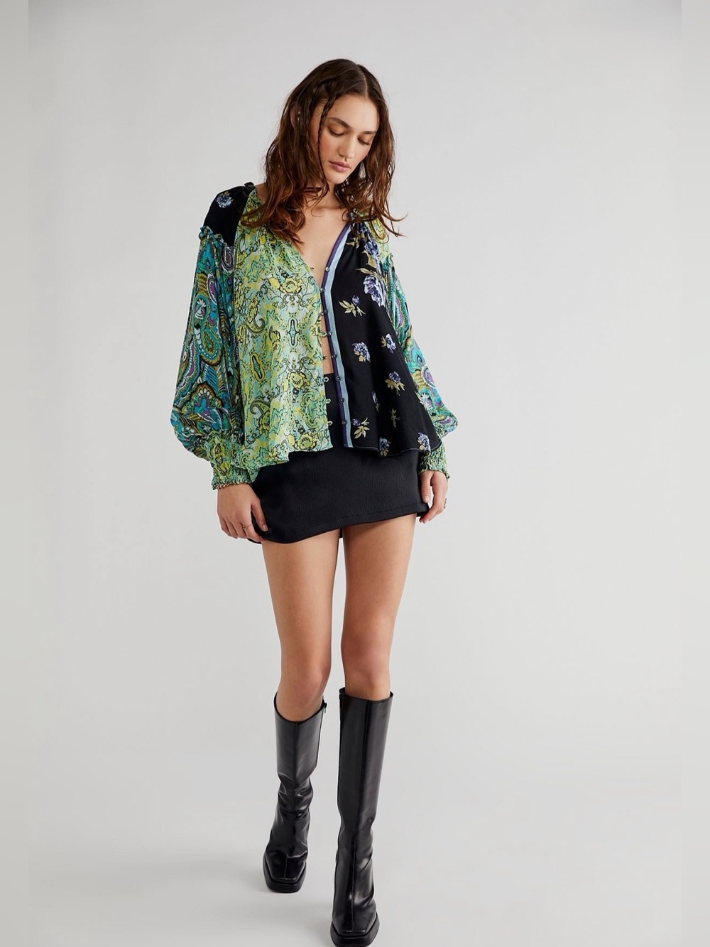 Free People Gemini Blouse in Dark Night Combo size Small